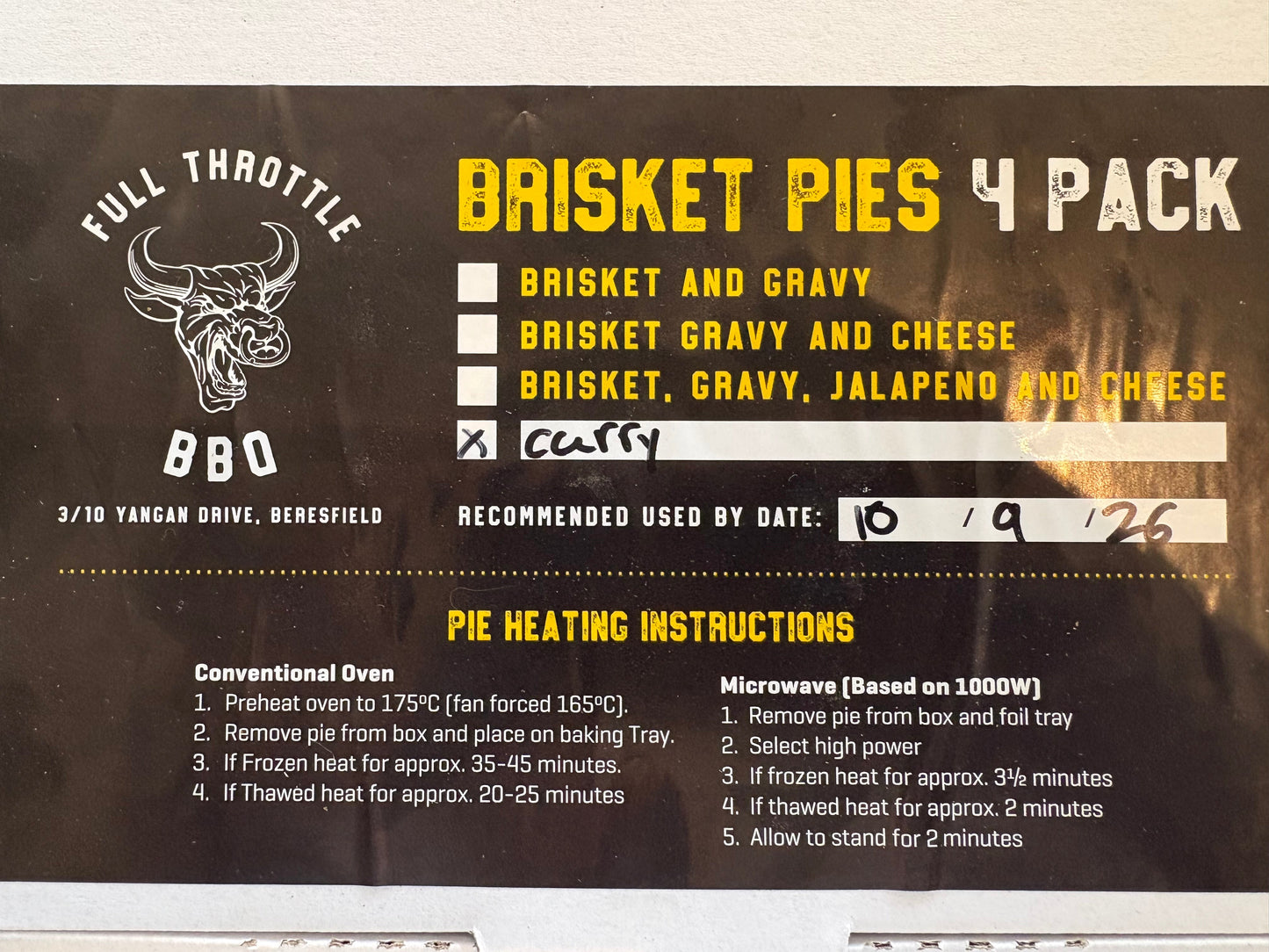 Full Throttle Smoked Brisket and Curry 4 Pack Pies