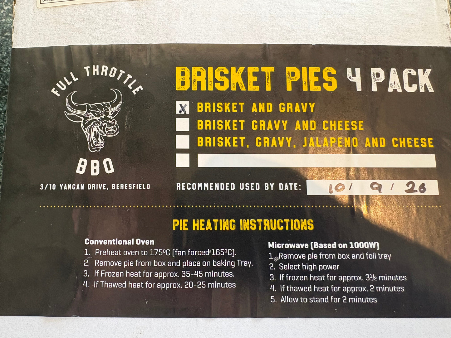 Full Throttle BBQ Smoked Brisket 4 pack of Pies