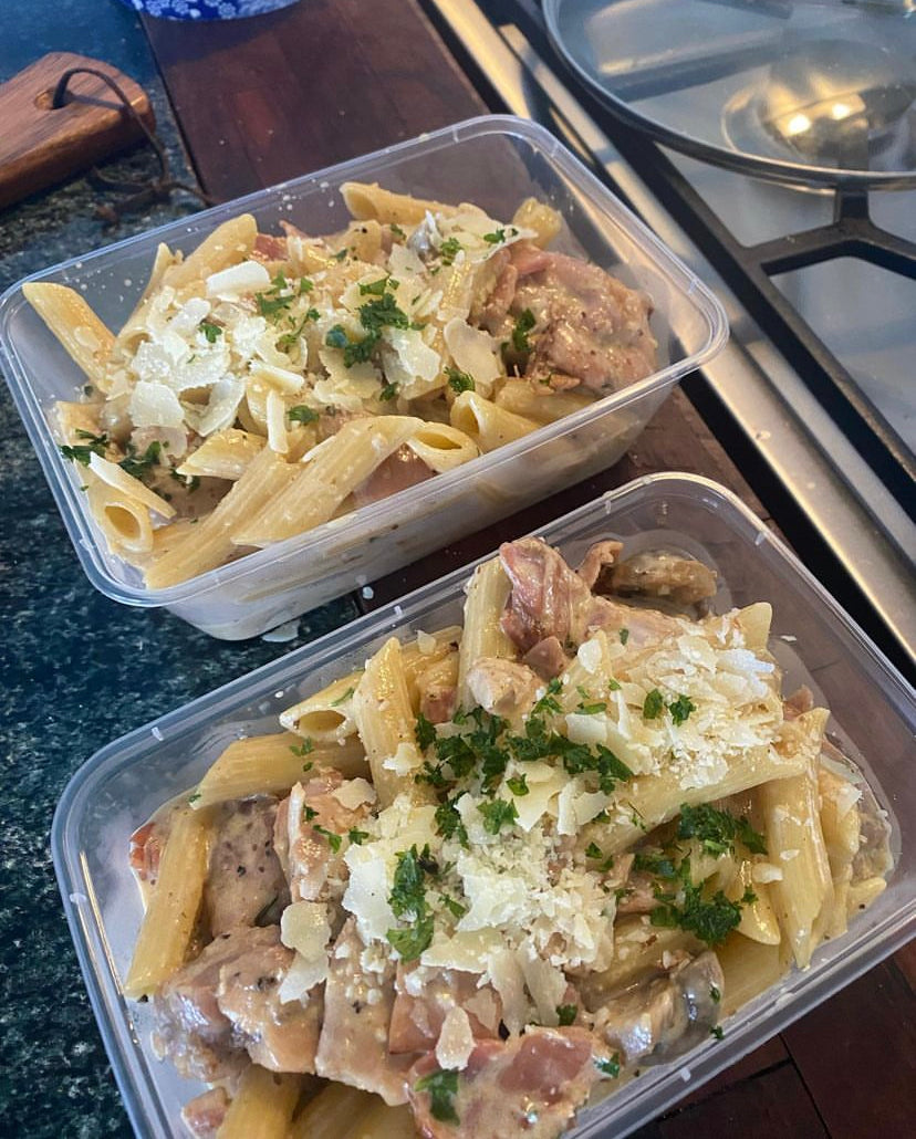 Twice Cooked Creamy Chicken, Bacon and Mushroom Pasta