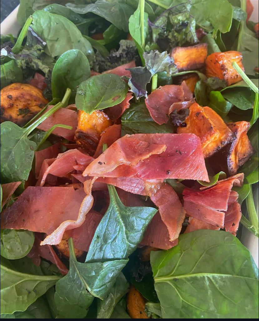 Sweet Potato, Prosciutto and Baby Spinach Salad